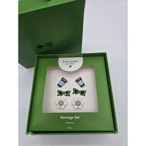 Kate Spade X Target Set of 3 Stud Earrings Coffee Sunglasses & Flowers